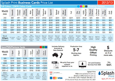 quality printed business card price list pdf download